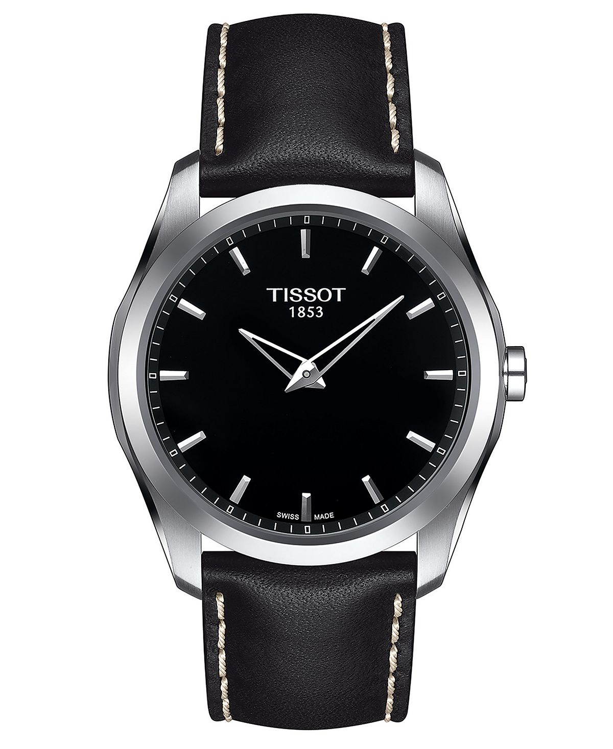 

Мужские часы Swiss Couturier с черным кожаным ремешком, 39 мм Tissot