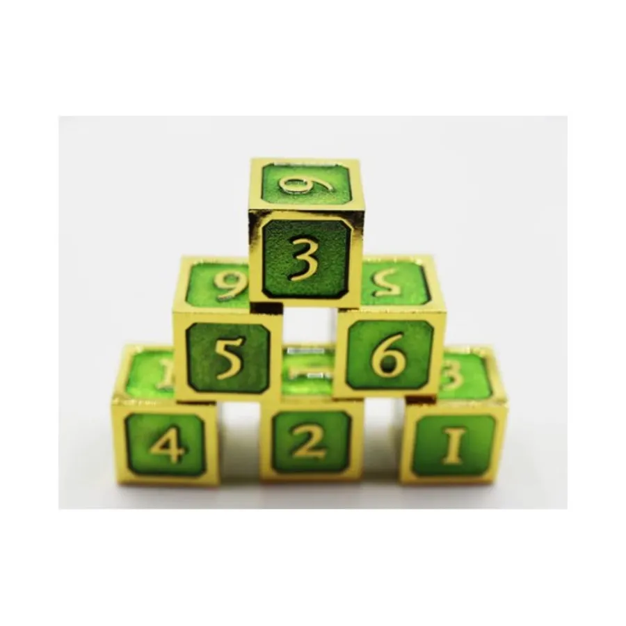 

d6 - Зеленый с золотом (6), Dice Sets - Metal - D6's (Foam Brain Games)