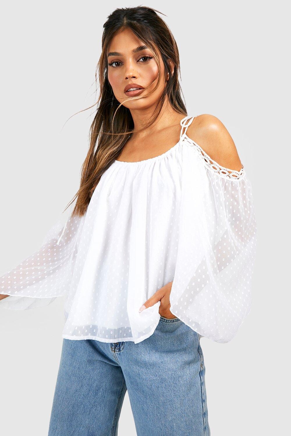 

Топ dobby mesh с заниженными плечами Boohoo, белый