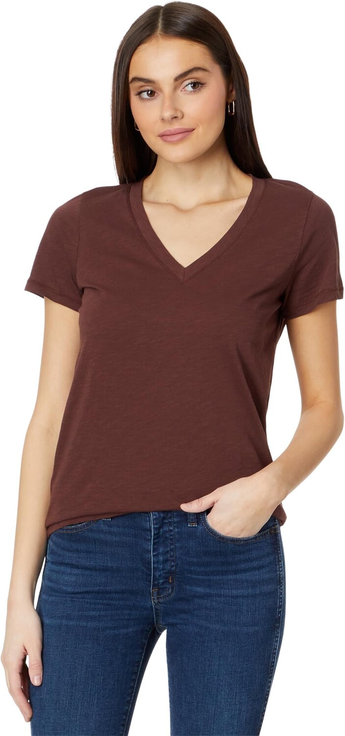 

Футболка Madewell Whisper Cotton V-Neck Tee, цвет Cherrywood