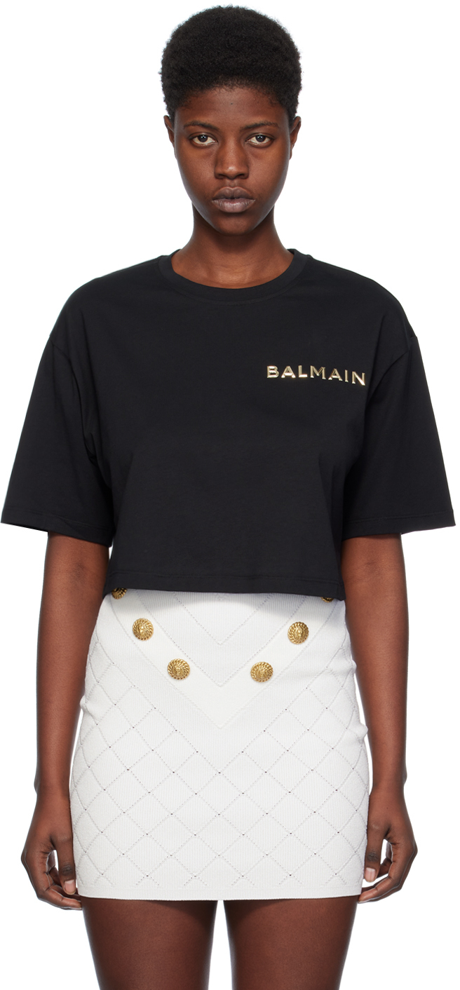 Черная укороченная футболка Balmain