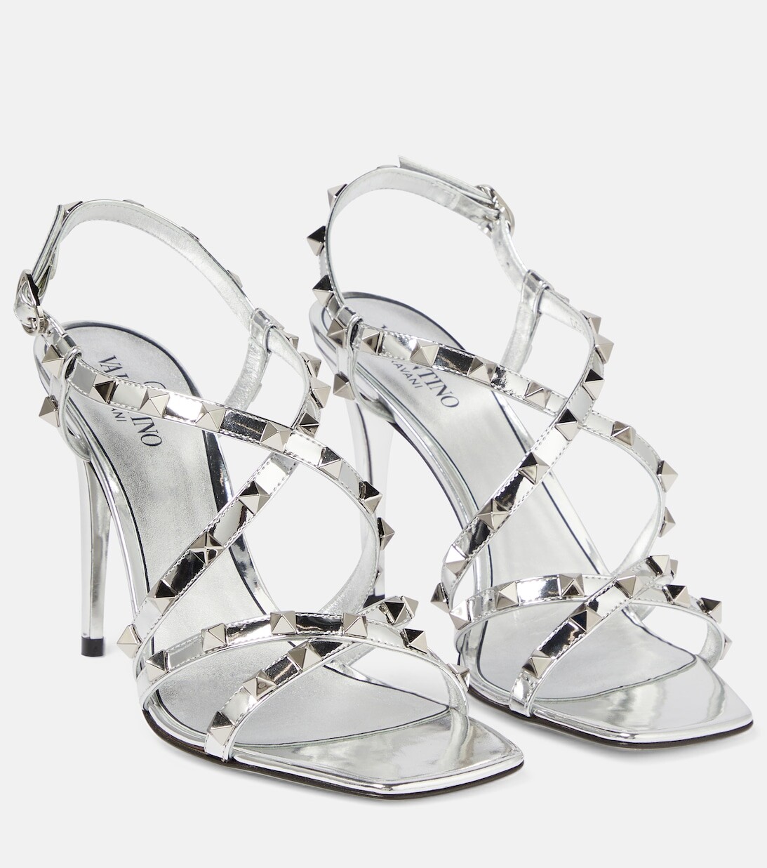 

Сандалии Rockstud из металлизированной кожи Valentino Garavani, серебряный