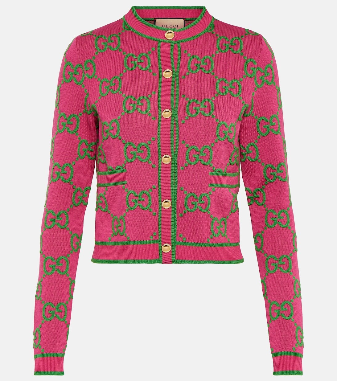 

Жаккардовый кардиган с узором GG и хлопком GUCCI, розовый
