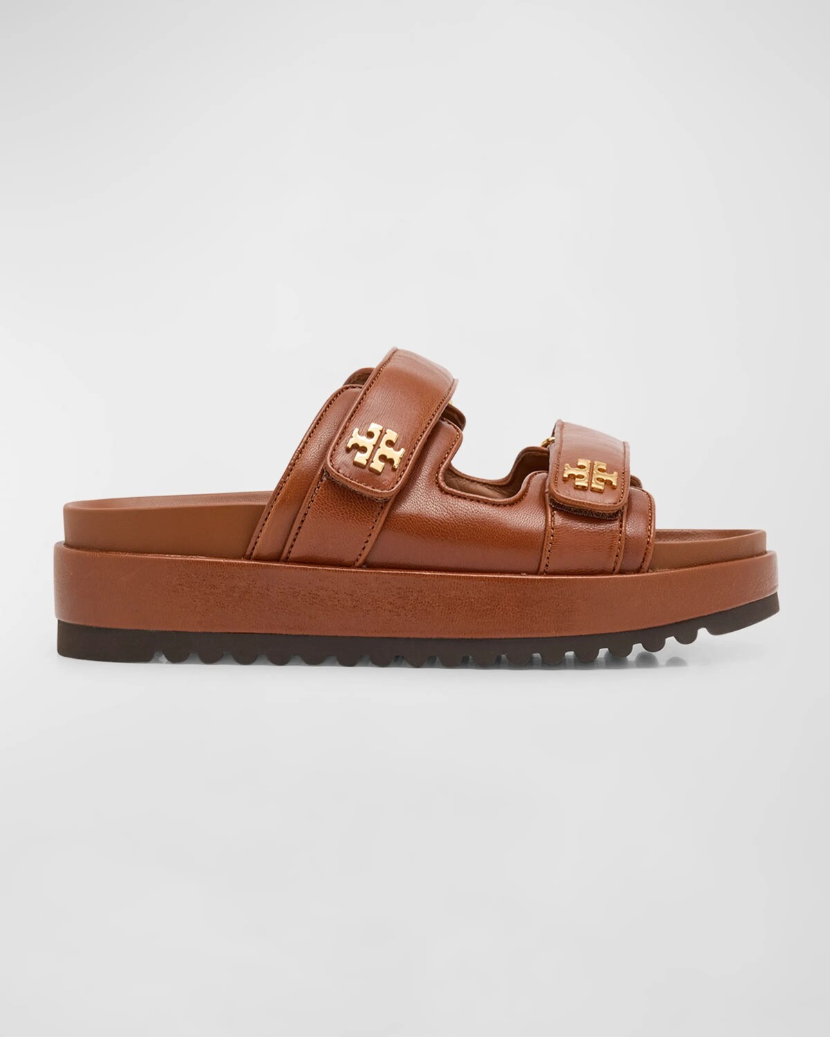 

Кожаные спортивные сандалии-мюли с двумя ремешками Kira Tory Burch, цвет Sierra Cognac/Gold