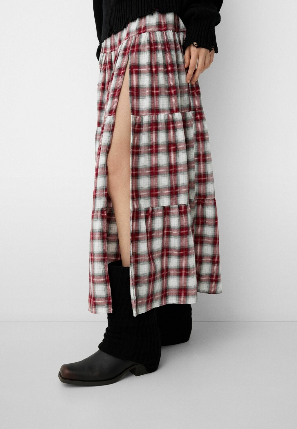 

Юбка макси CHECK MIDI Bershka, красный