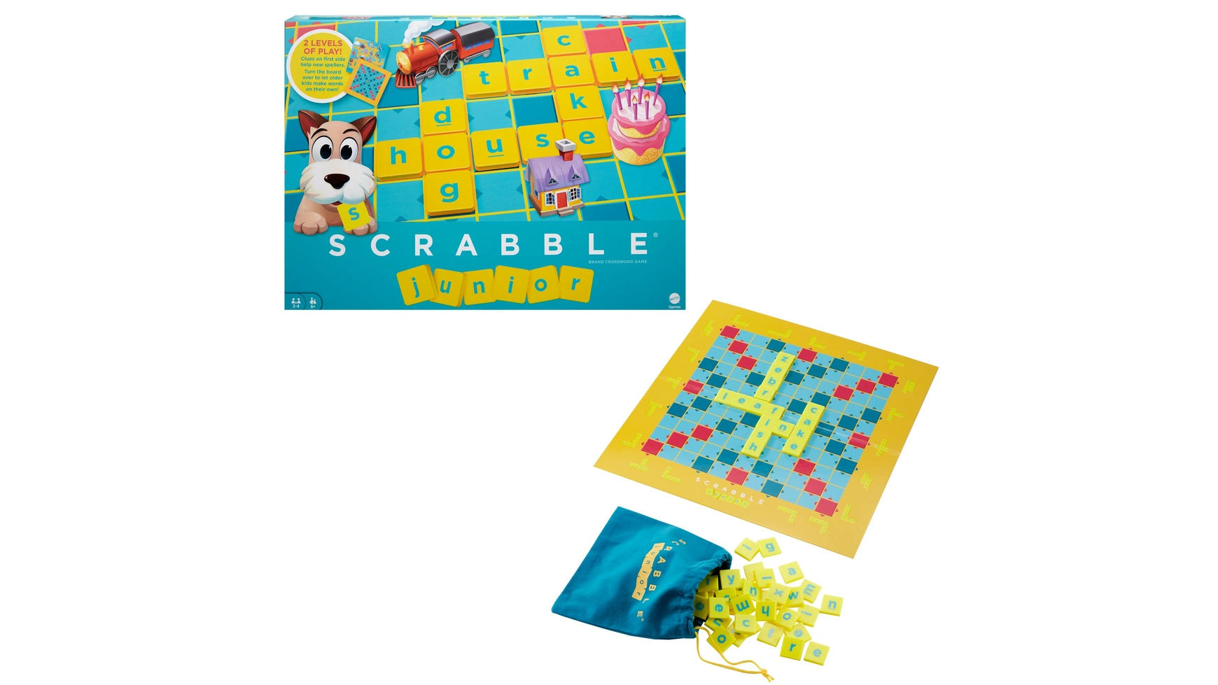 Mattel Games Scrabble Junior, детская игра, развивающая игра, настольная игра, семейная игра mattel games scrabble harry potter комнатная игра настольная игра семейная игра