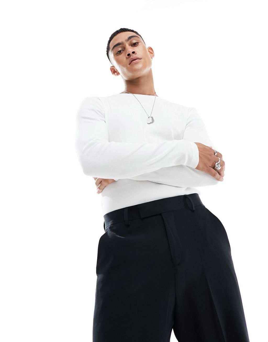 

Белая футболка в рубчик с длинными рукавами ASOS DESIGN, Белый