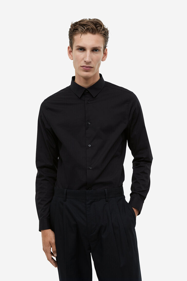 

Хлопковая рубашка muscle fit H&M, черный