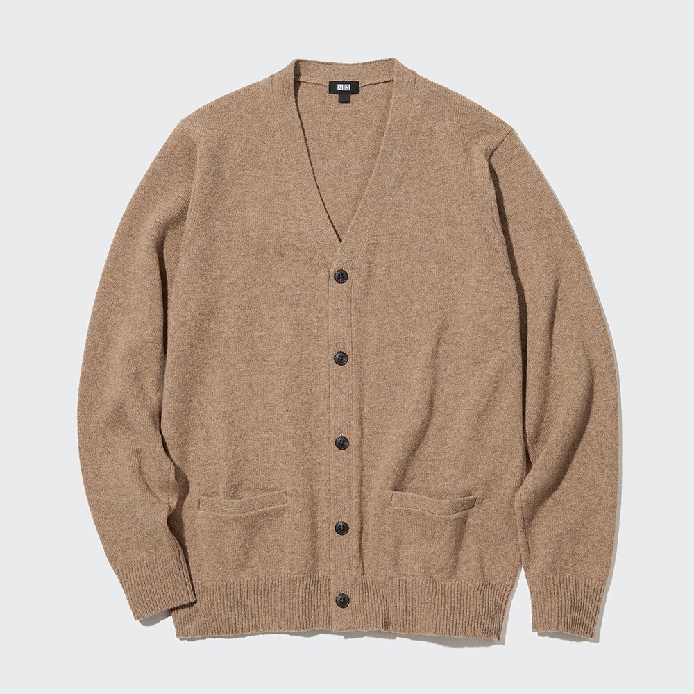 

Uniqlo мужской и женский вязаный кардиган из мягкой овечьей шерсти с v-образным вырезом, пальто, свитер кардиган