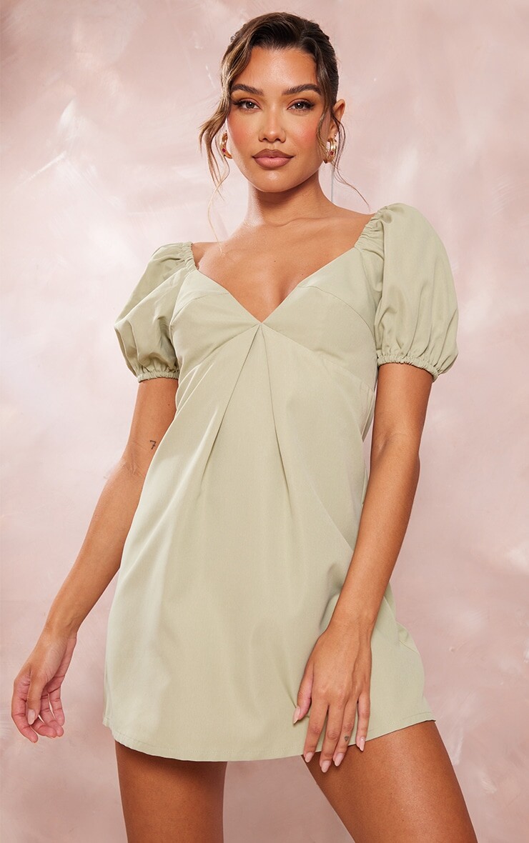 

PrettyLittleThing Зеленое платье прямого кроя с пышными рукавами, Зеленый
