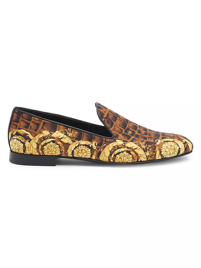 

Шелковые лоферы с принтом Barocco Versace, цвет caramel black gold