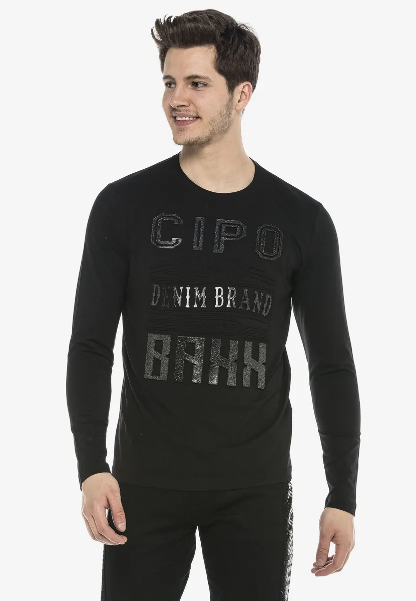 

Рубашка Cipo & Baxx с длинными рукавами и тонким принтом спереди, черный