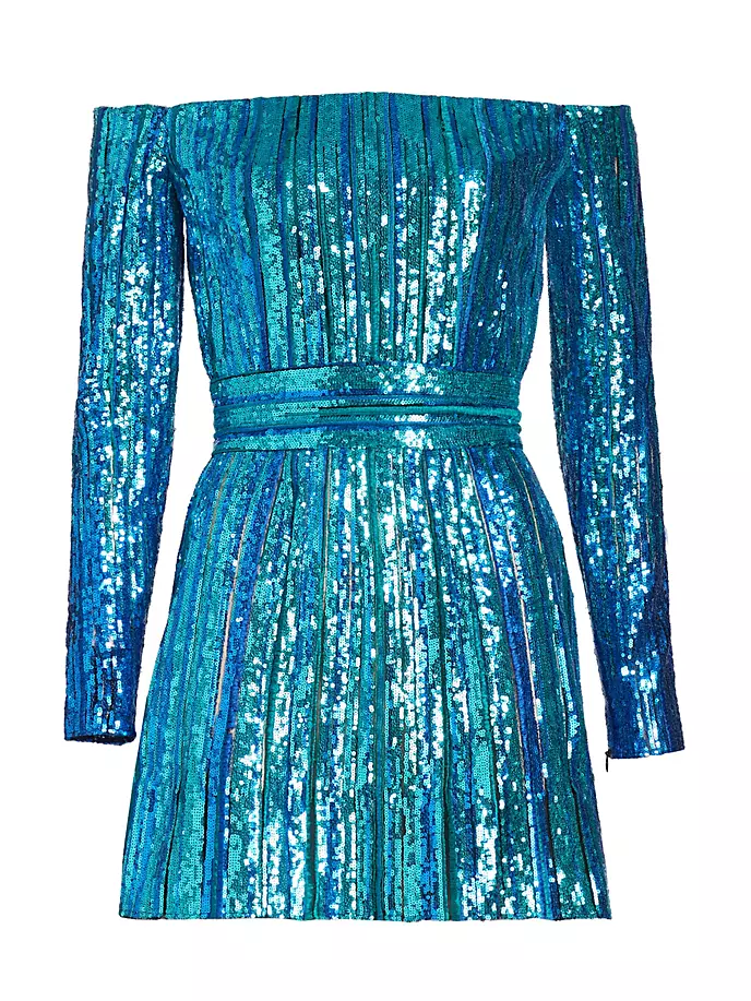 

Мини-платье с открытыми плечами и пайетками Elie Saab, синий