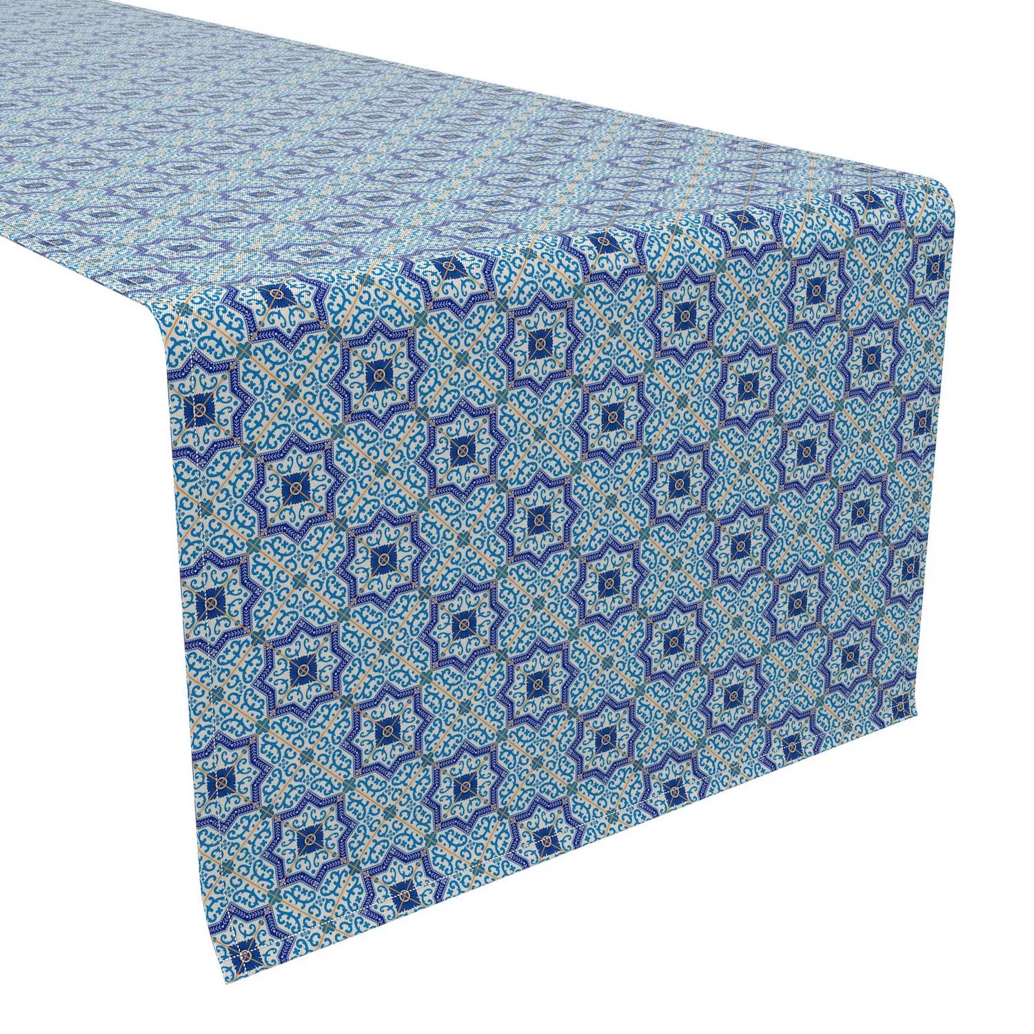 Настольная дорожка, 100 % хлопок, 16x72 дюйма, марокканская синяя плитка.