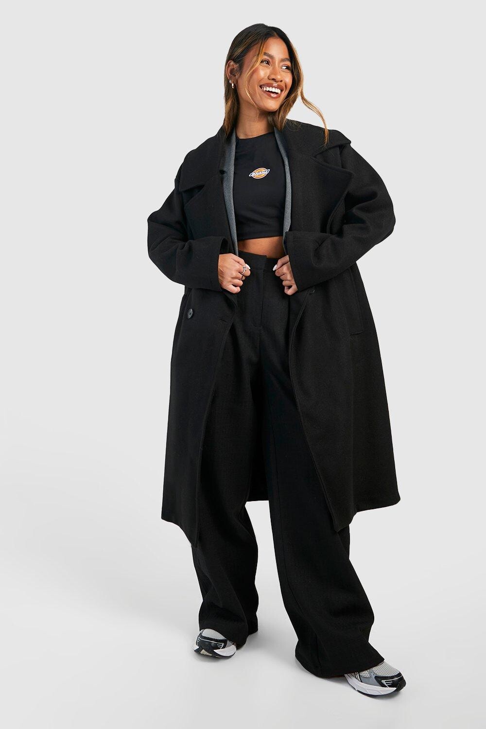 

Объемное шерстяное пальто Midaxi с заниженными плечами boohoo, черный