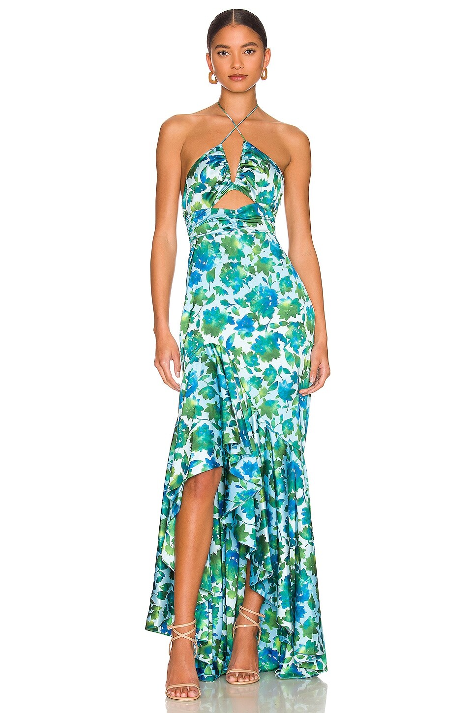 

Платье AMUR Edie High Low Tie Neck Gown, цвет Cerulean Lotus Block Print