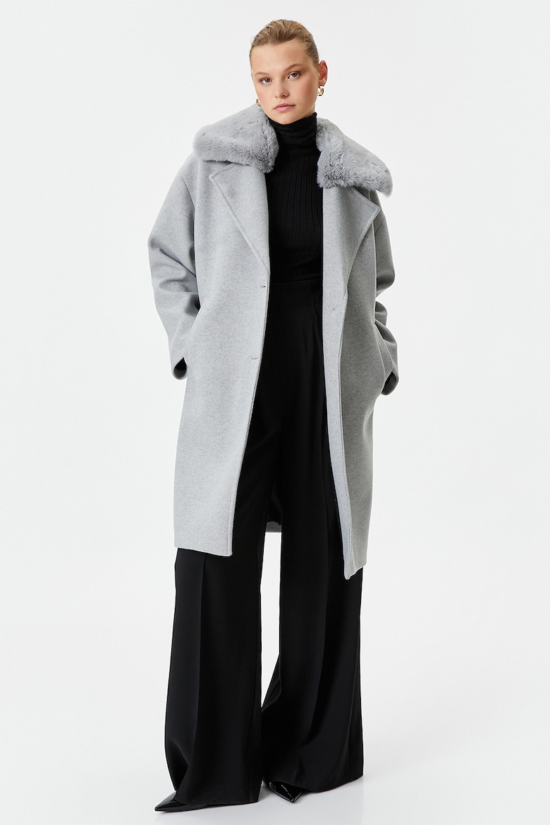 Длинное пальто с эко-пухом Koton, серый