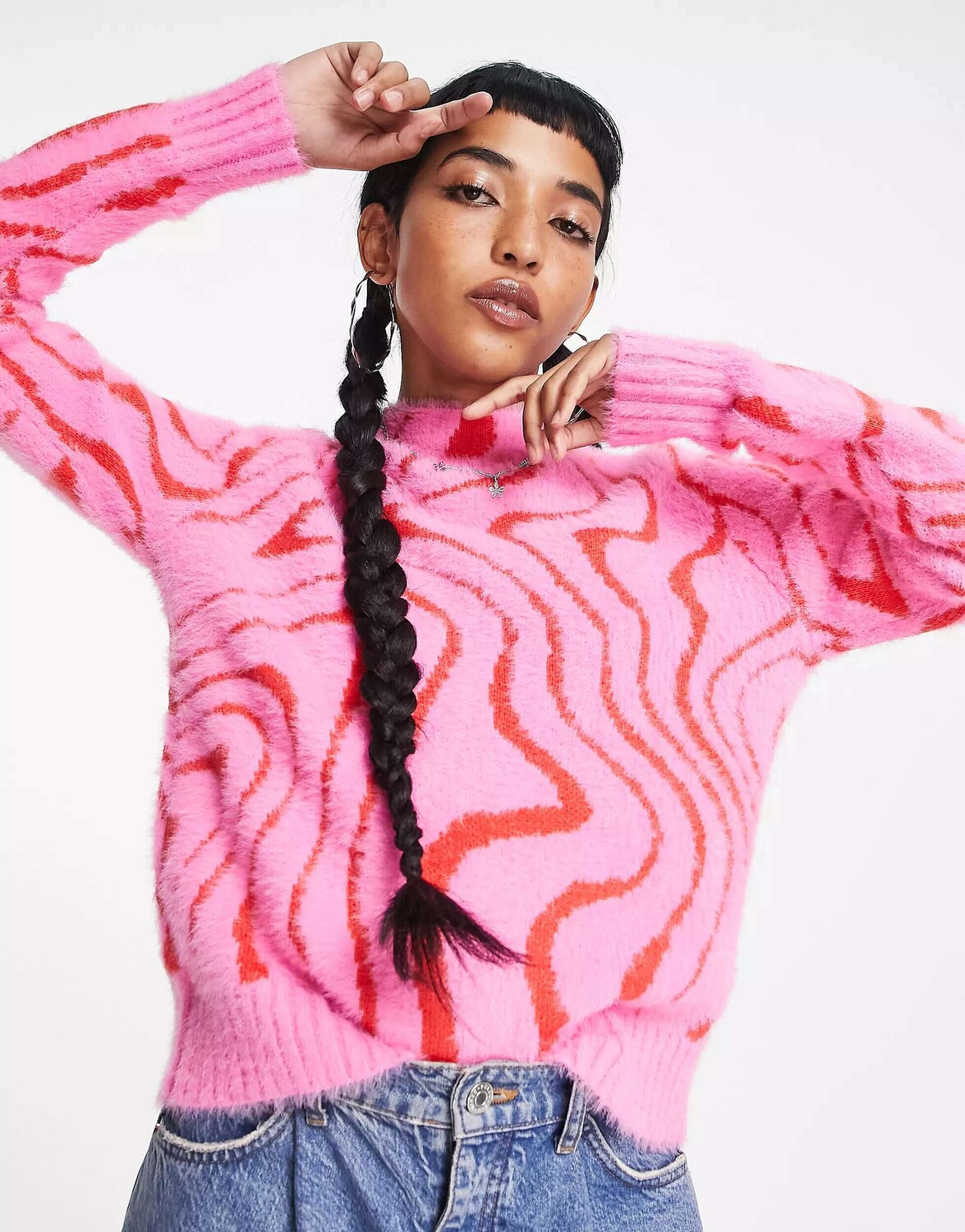 

Свитер ASOS с завитками из пушистой пряжи розового и красного цветов, Красный