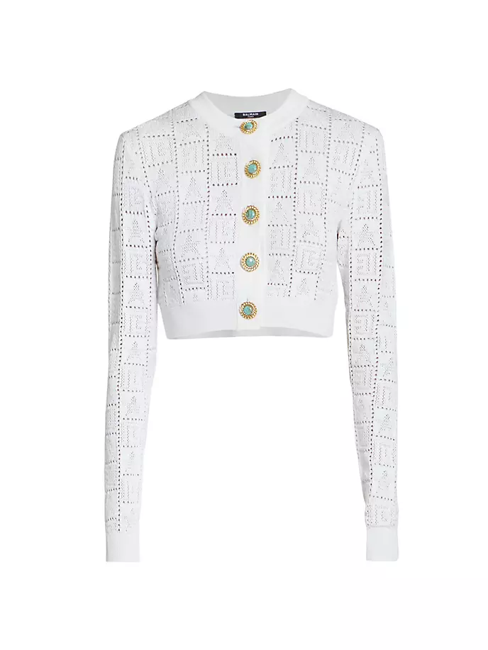

Кардиган вязки пуантель с монограммой Balmain, белый