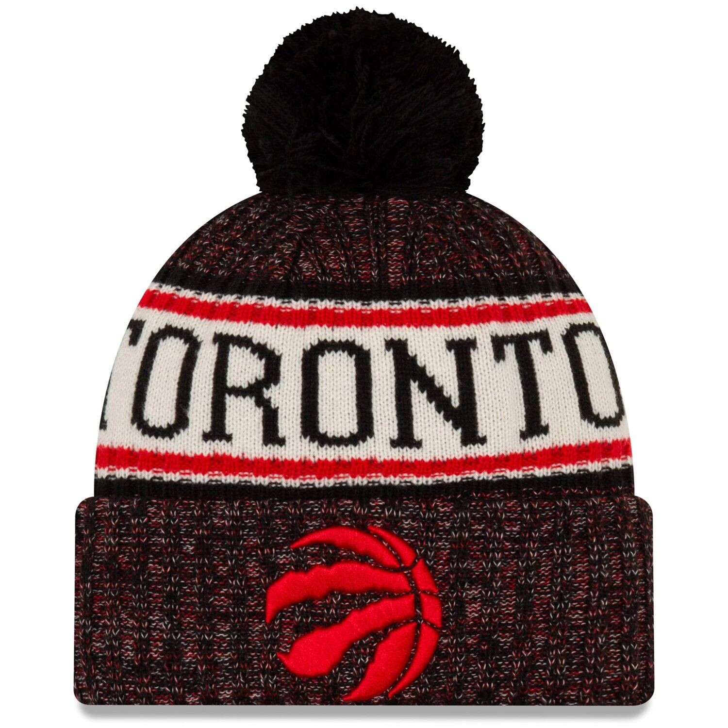 

Мужская черная спортивная вязаная шапка New Era Toronto Raptors с манжетами и помпоном