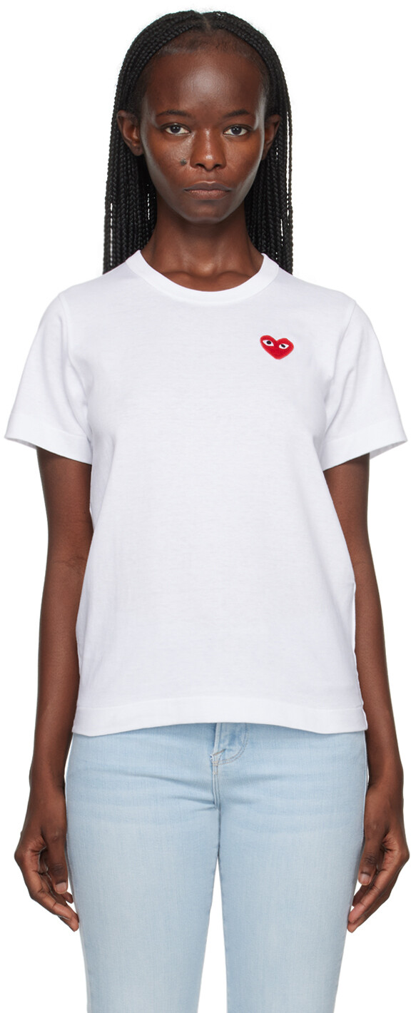 

Comme des Garçons Белая футболка с нашивкой в ​​виде сердца, Белый
