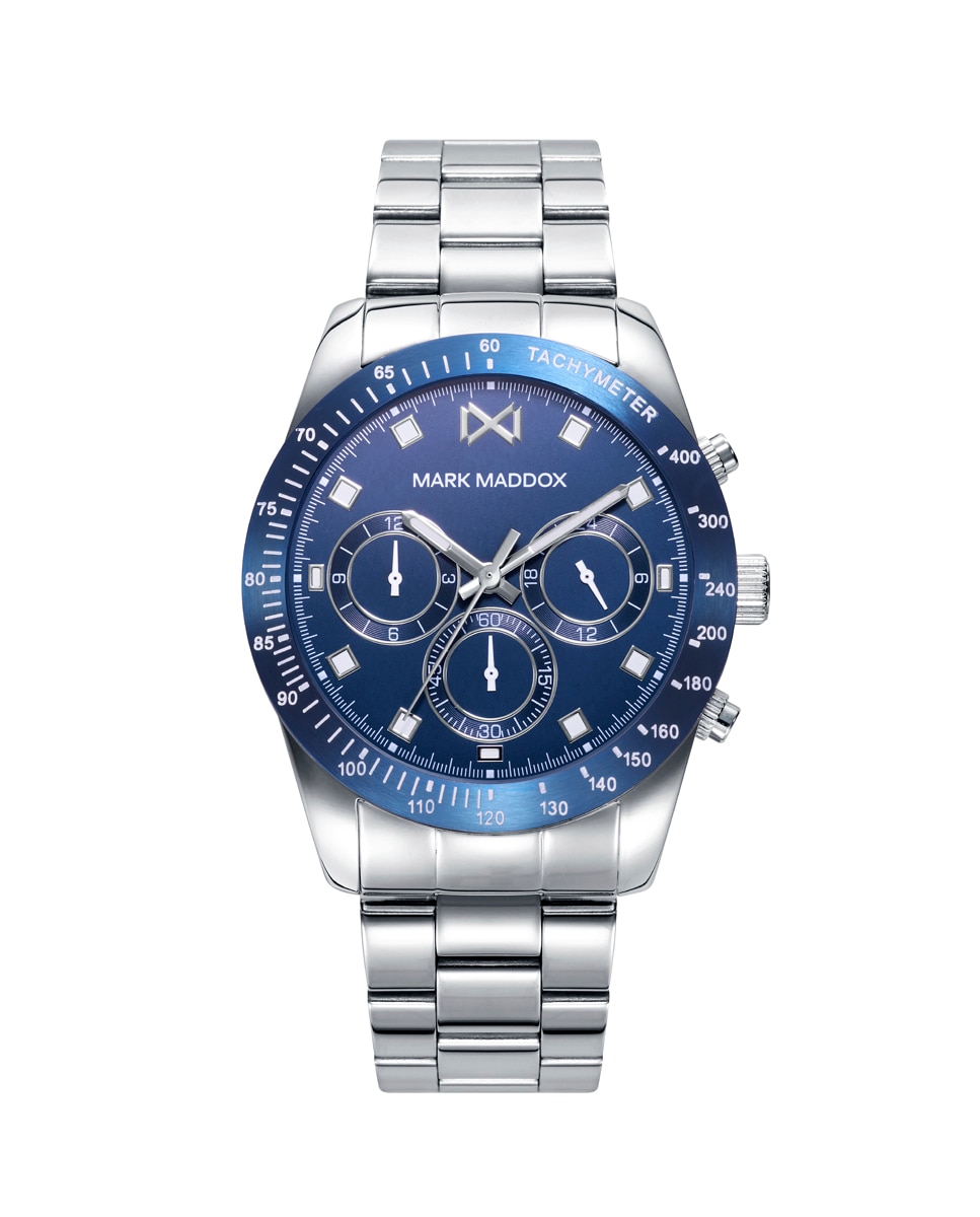 Многофункциональные мужские часы Mission из стали с синим циферблатом Mark Maddox, серебро