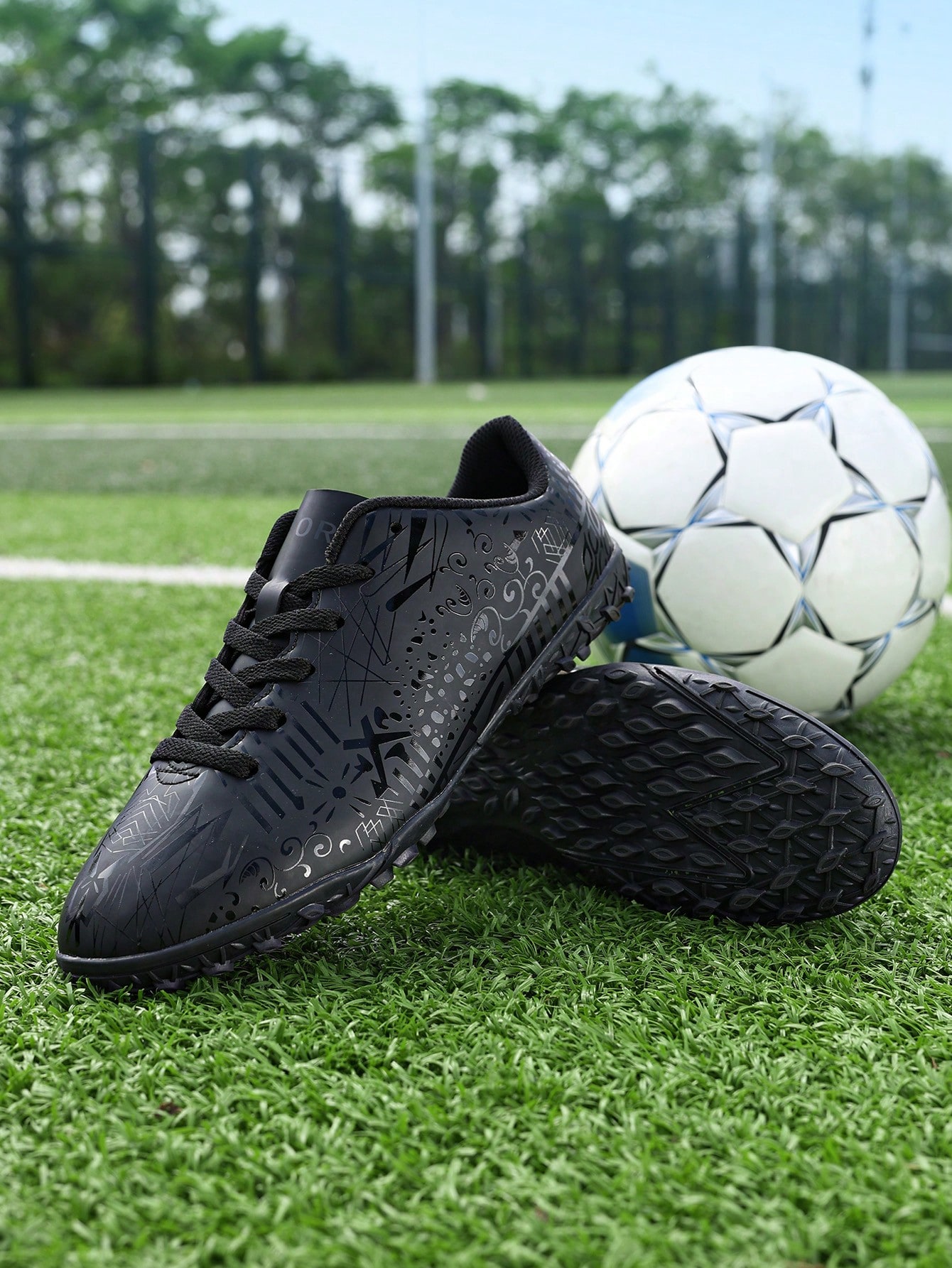 Мужские черные футбольные бутсы с шипами Ag/Sg Футбольные бутсы для газона / Обувь для регби, черный