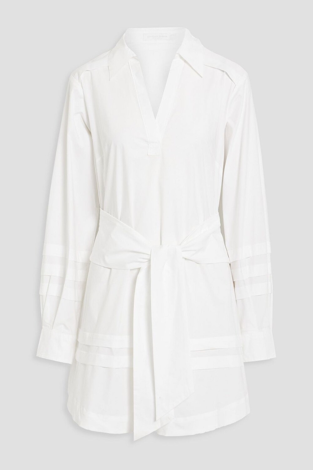 

Платье-рубашка Leen из смесового хлопкового поплина с защипами и поясом SIMKHAI, белый