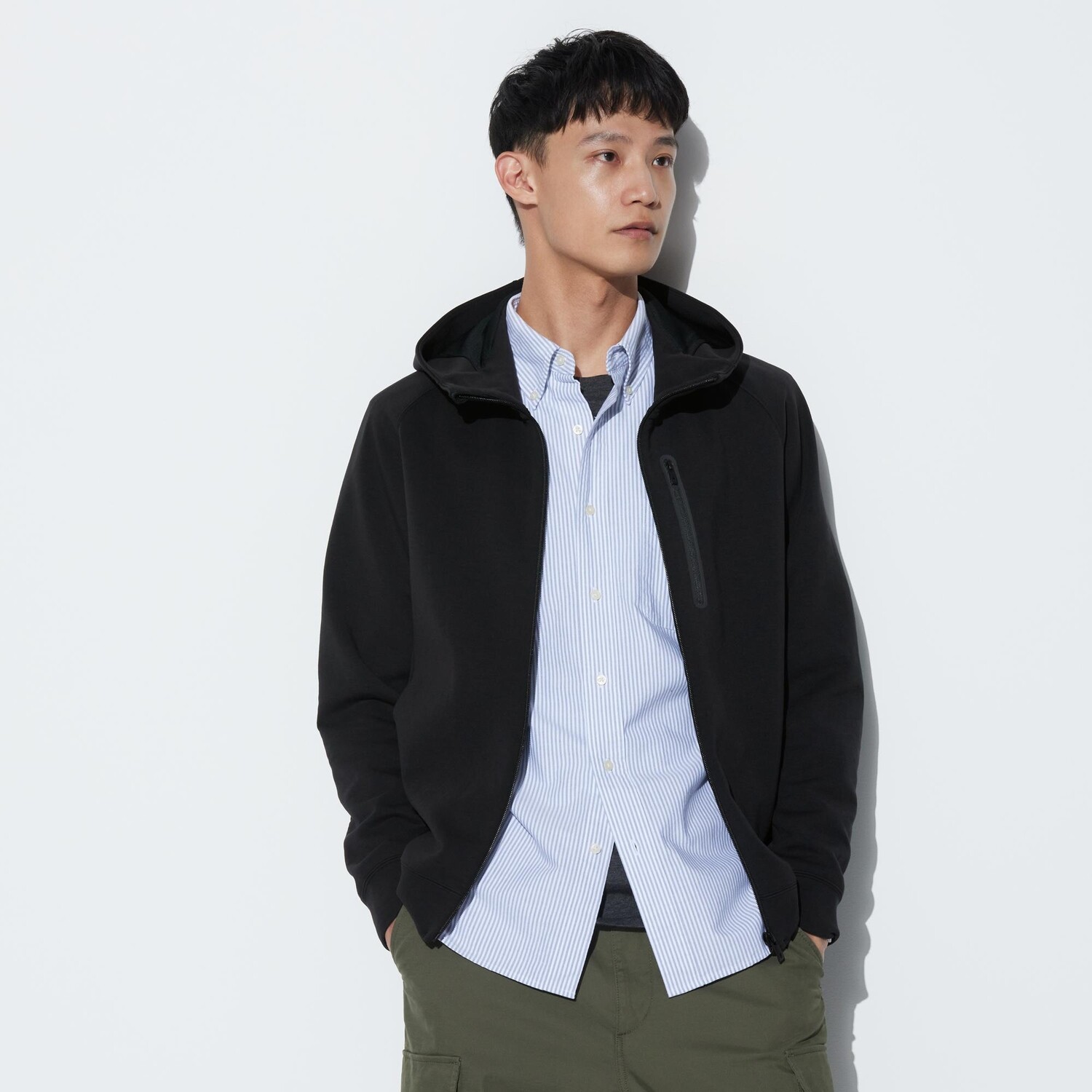

Толстовка сухая эластичная, парка на молнии (длинный рукав) UNIQLO, черный
