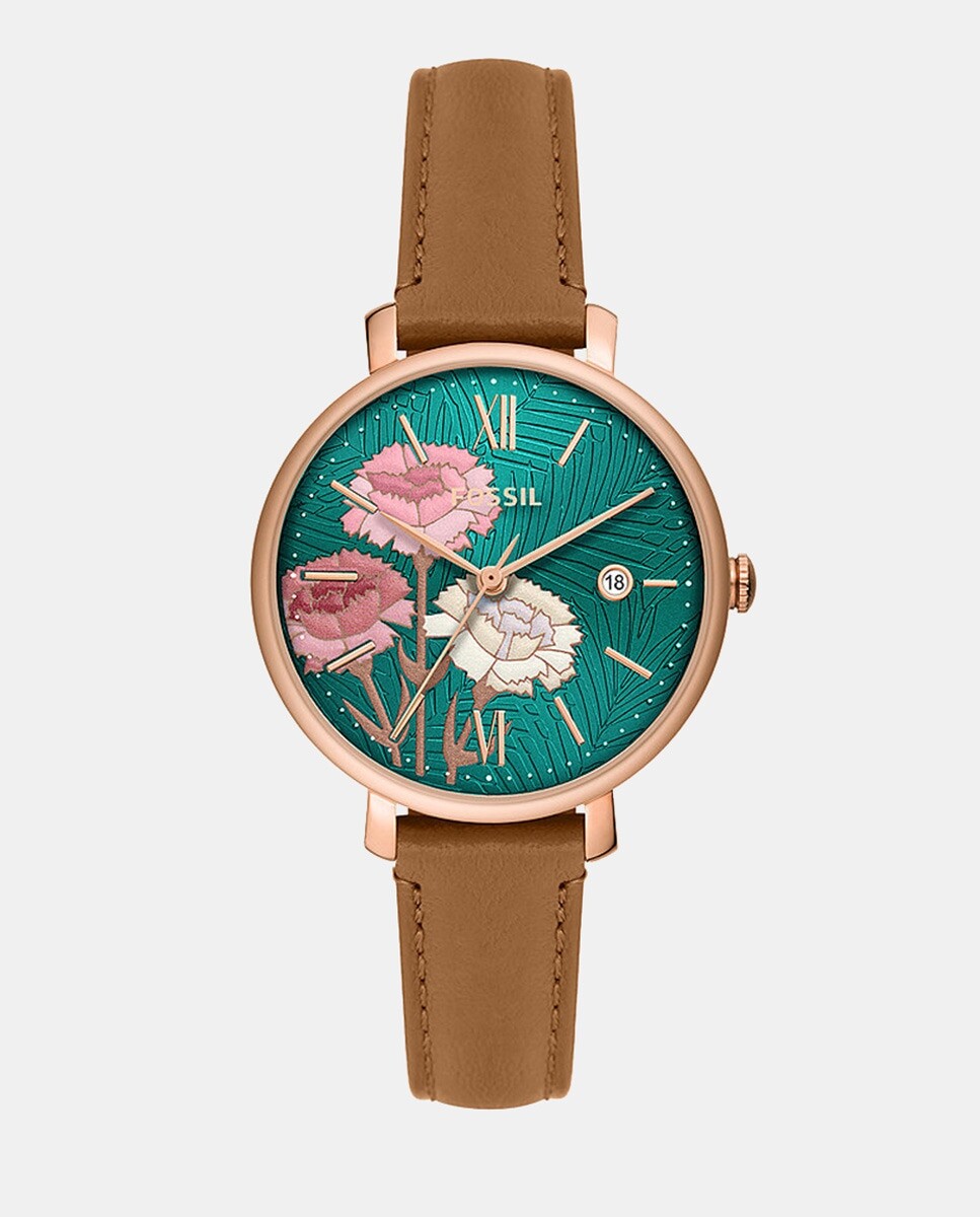 

Jacqueline ES5274 коричневые женские часы из экокожи Fossil, коричневый