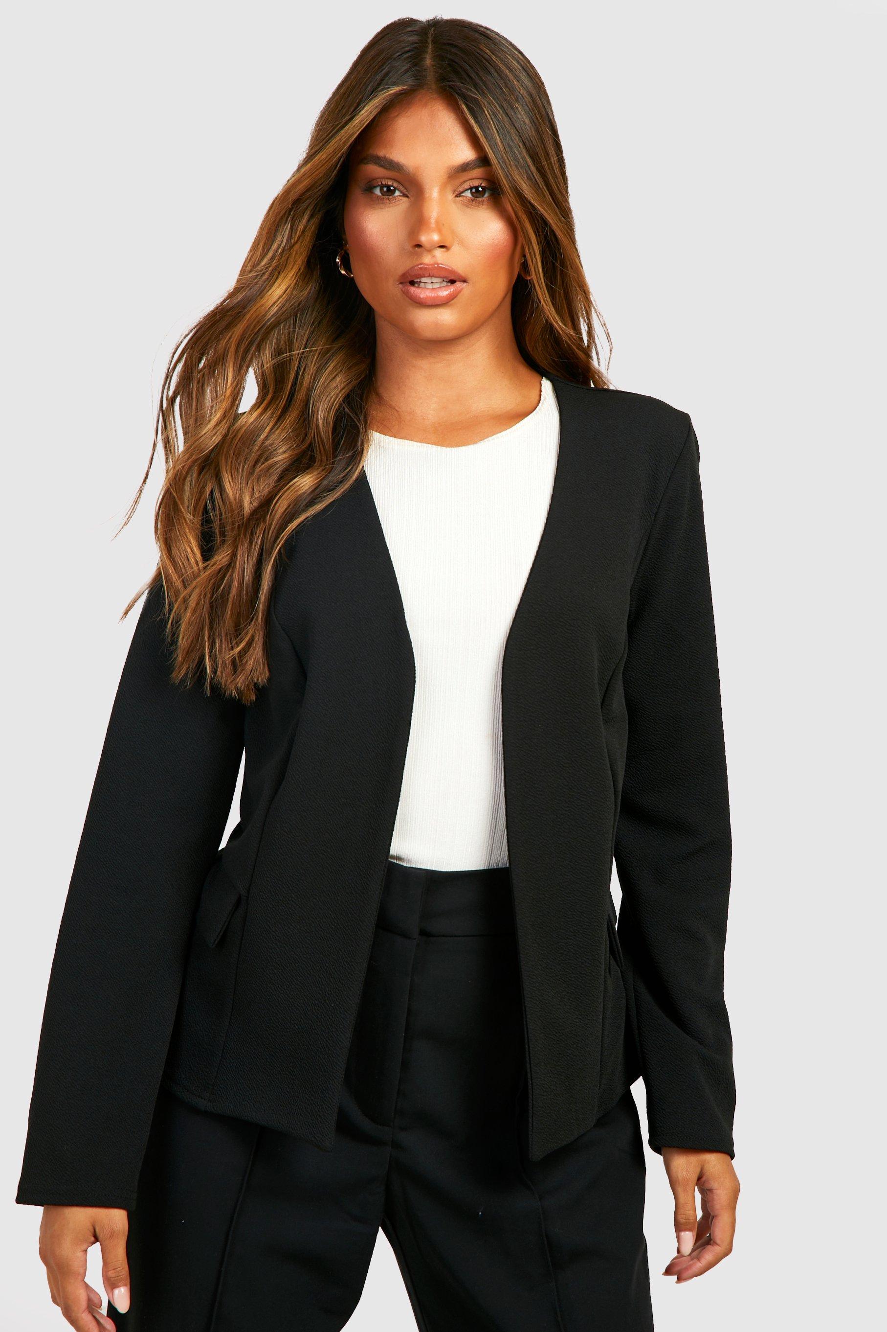 цена Базовый приталенный пиджак без воротника из джерси boohoo, черный