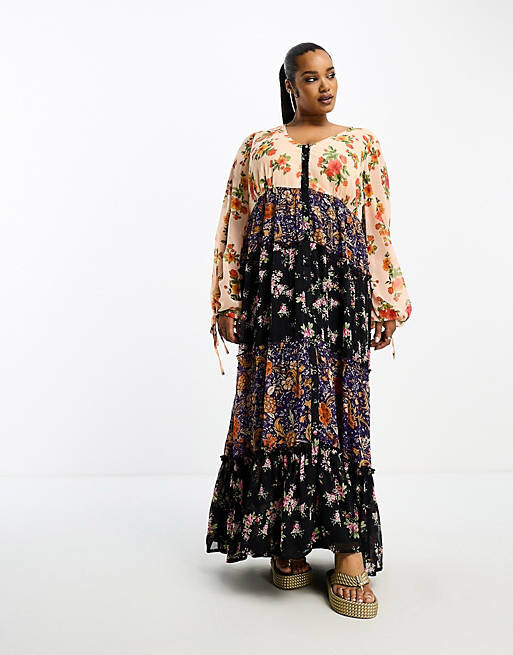 

Шифоновое платье макси с пуговицами ASOS DESIGN Curve в смешанный принт