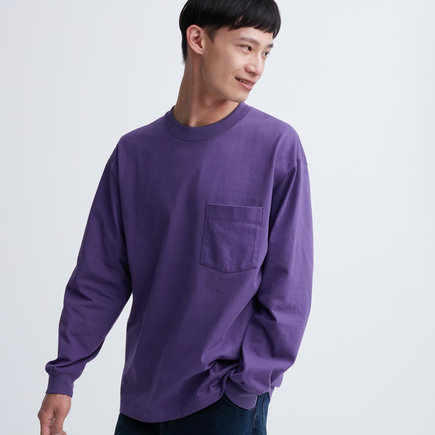 

Футболка из хлопка Uniqlo с круглым вырезом, фиолетовый