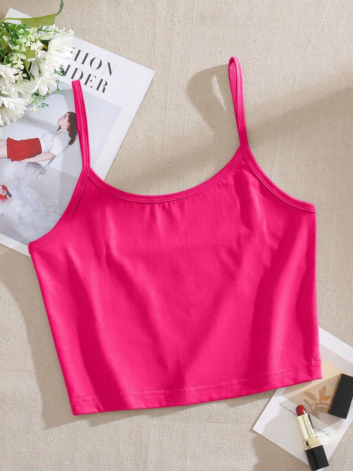 

SHEIN EZwear укороченный топ, майка, однотонный, розовая фуксия