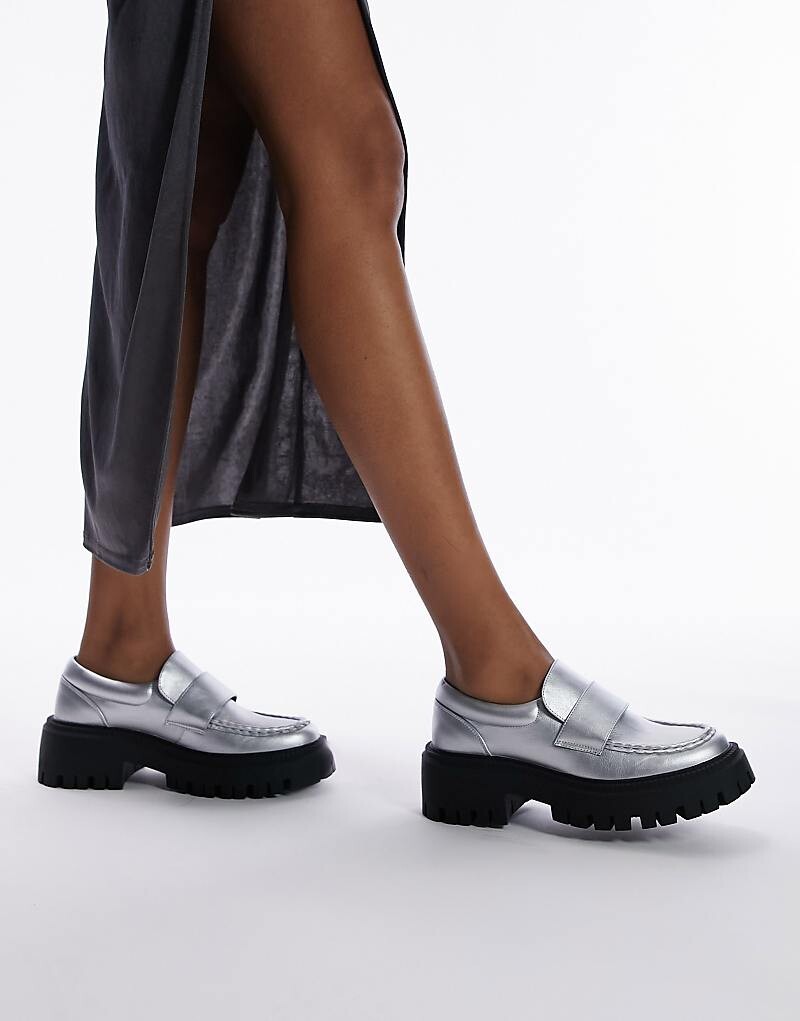 

Серебристые лоферы на массивной подошве Topshop Lottie