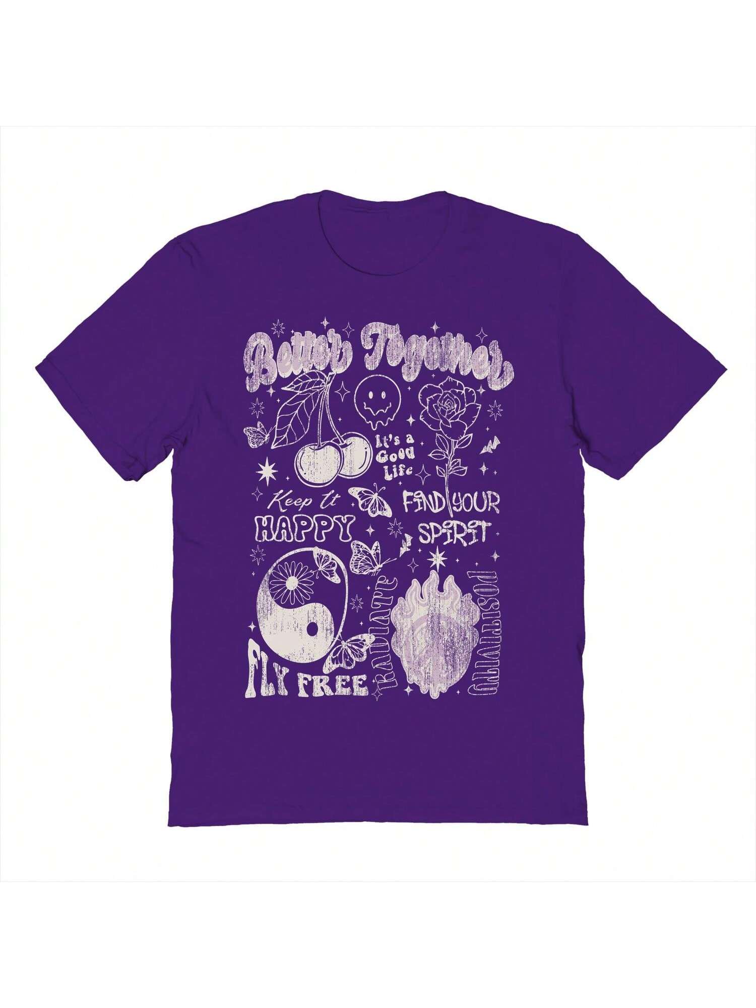 Хлопковая футболка унисекс с короткими рукавами «Почти лучше вместе» с рисунком, фиолетовый