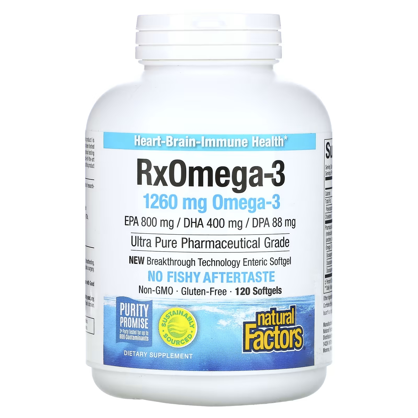 Natural Factors Rx Omega-3 1260 мг, 120 мягких таблеток (630 мг на мягкую таблетку) enzymedica aqua biome omega 3 classic strength с лимоном 1200 мг 60 мягких таблеток 600 мг на мягкую таблетку