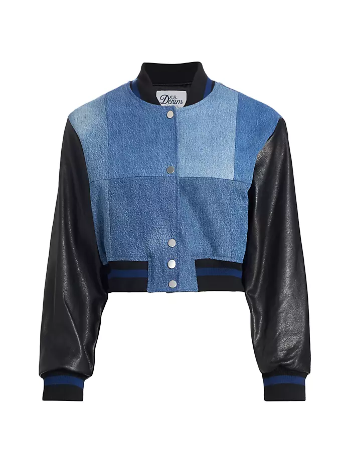 

Укороченная университетская куртка из денима и кожи Eb Denim, цвет dark wash