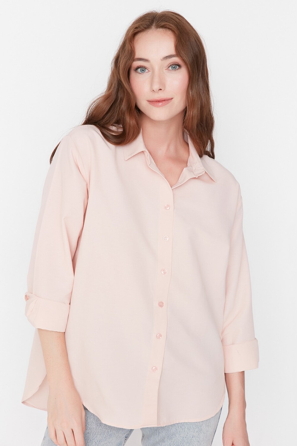 

Рубашка - Розовая - Oversize Trendyol, розовый