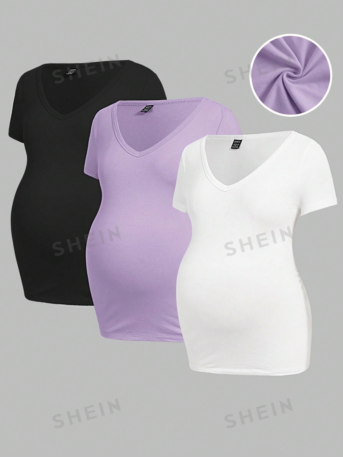 SHEIN Однотонная футболка для беременных с v-образным вырезом, фиолетовый