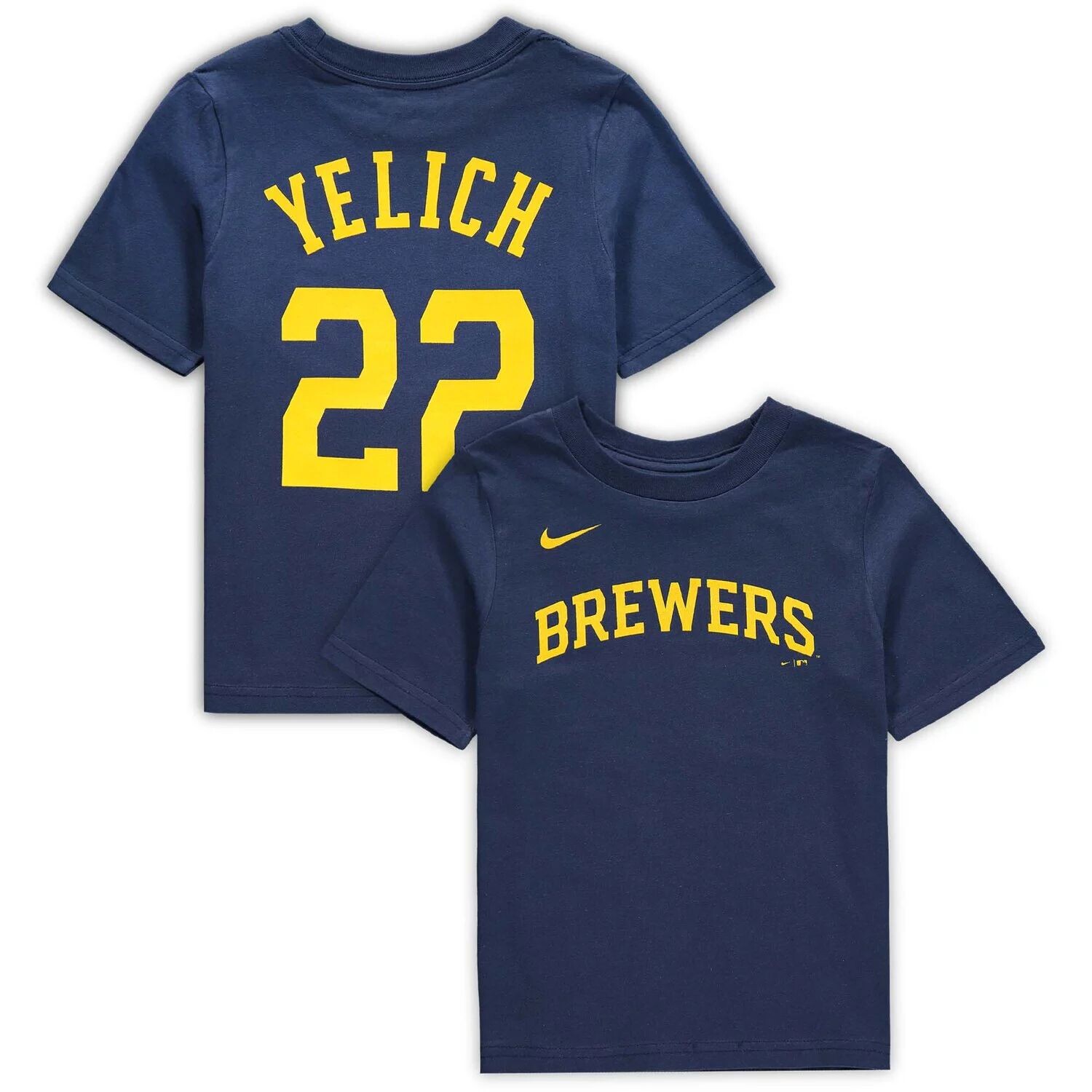 

Футболка Nike Christian Yelich Navy Milwaukee Brewers для дошкольников с именем и номером игрока Nike