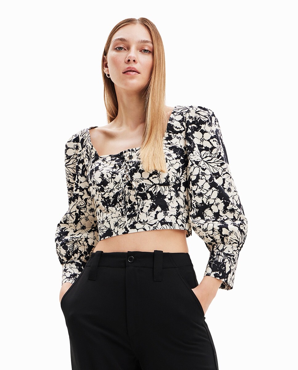 

Укороченная блузка с цветочным корсетом Desigual, черный