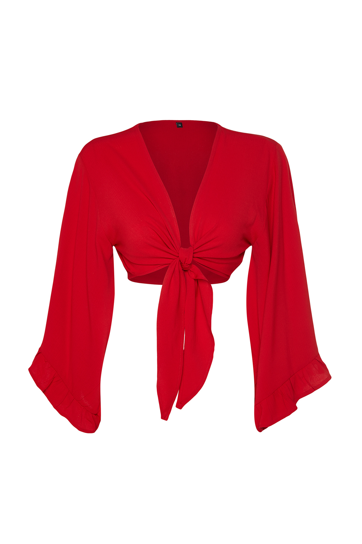цена Красная укороченная блузка с тканым воланом Trendyol, красный