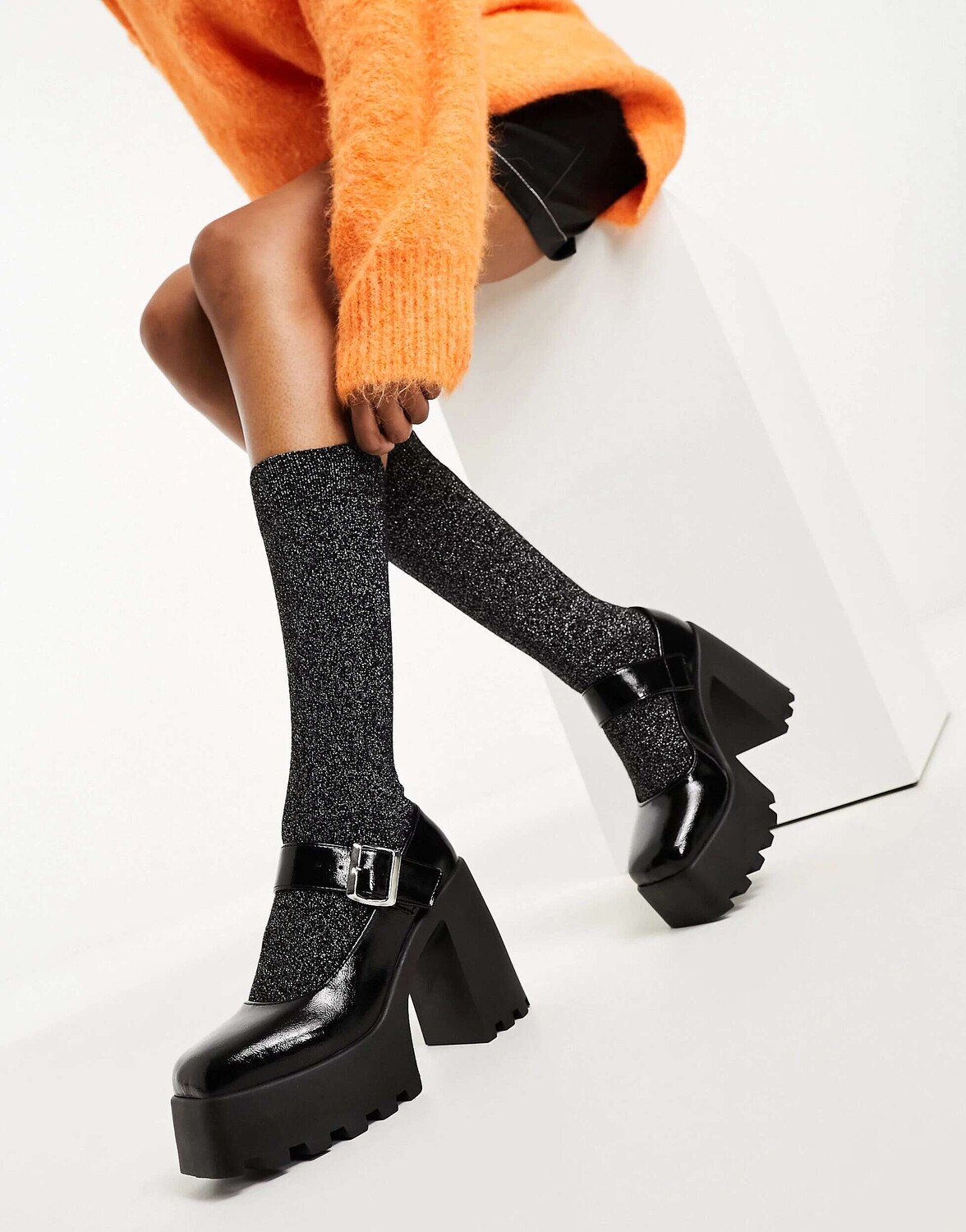 

Черные массивные высокие туфли Мэри Джейн ASOS Paxton