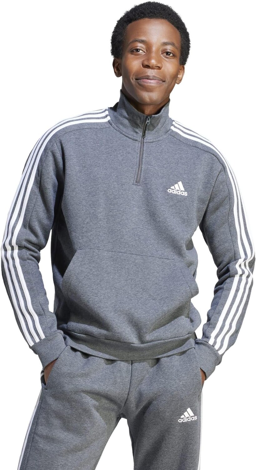 

Худи adidas Essentials Fleece 3-Stripes 1/4 Zip Hoodie, цвет Dark Grey Heather