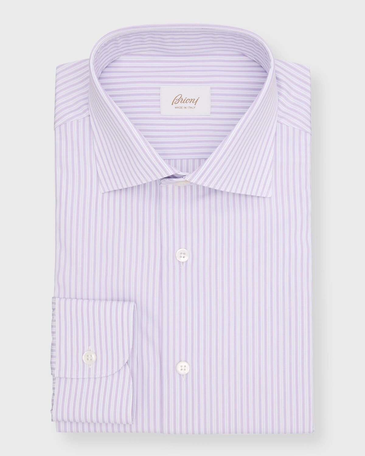 

Мужская хлопковая классическая рубашка в микрополоску Brioni, цвет White Purp