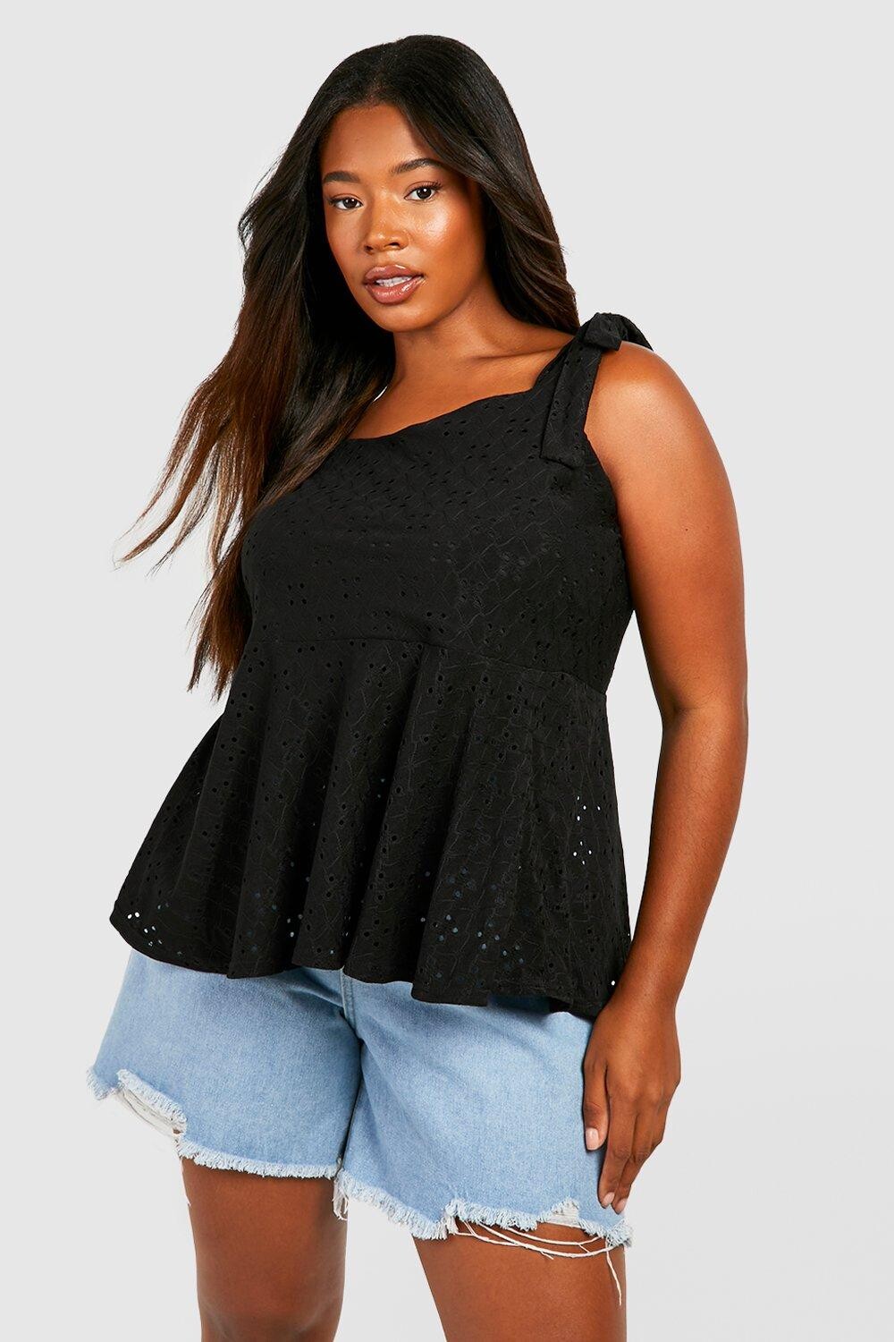 

Топ на плече plus с завязкой на плечах Boohoo, черный