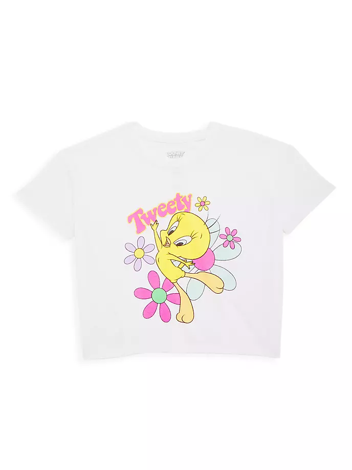 

Укороченная футболка из джерси Tweety для маленьких девочек Chaser, белый