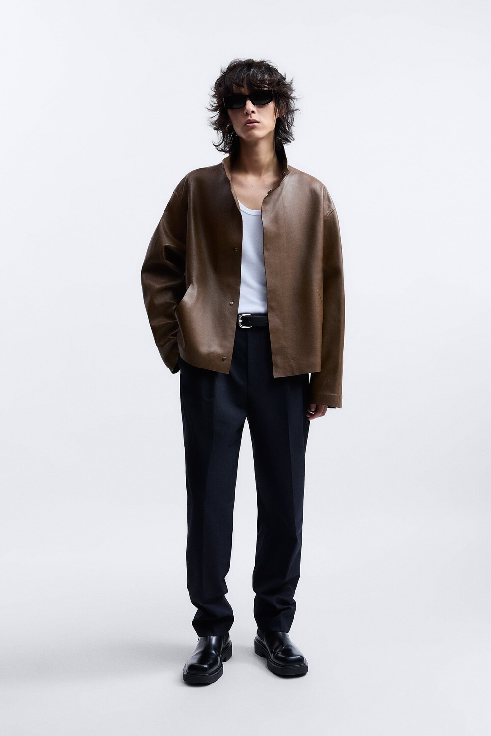 

Кожаная куртка - ограниченная серия Zara, коричневый/серо-коричневый