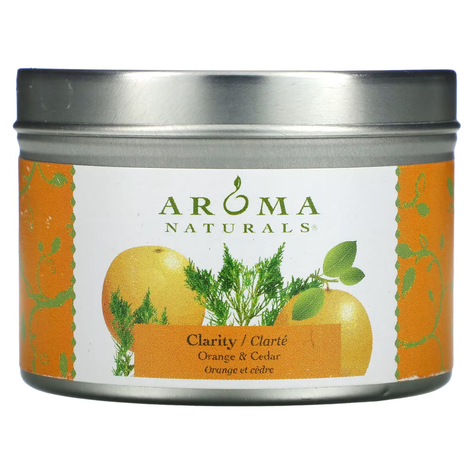 Aroma Naturals Soy VegePure Travel Оловянная свеча Clarity Orange & Cedar 2,8 унции (79,38 г)